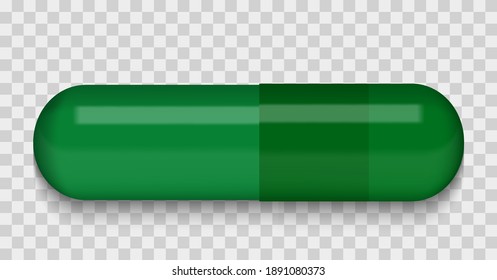 Green Medical pill on a transparent background. Virus capsule. The medicine. Vector Illustration