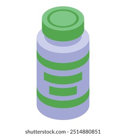 Green medical pills jar with closed cap isometric view is a vector suitable for health design projects