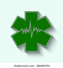 green Medical symbol of the Emergency - Star of Life - icon isolated 