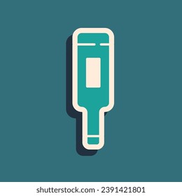 Green Medical thermometer for medical examination icon isolated on green background. Long shadow style. Vector