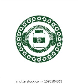 Green medicine bottle icon inside rubber grunge stamp