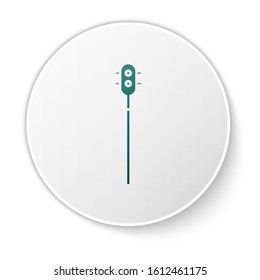 Green Medieval chained mace ball icon isolated on white background. Medieval weapon. White circle button. Vector Illustration