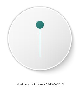 Green Medieval chained mace ball icon isolated on white background. Medieval weapon. White circle button. Vector Illustration