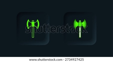 Green Medieval poleaxe icon isolated on black background. Black square button. Vector