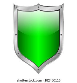 Green medieval shield on white background.