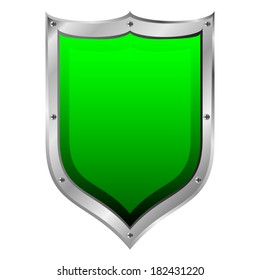 Green medieval shield on white background.