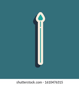 Green Medieval spear icon isolated on blue background. Medieval weapon. Long shadow style. Vector Illustration