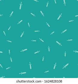 Green Medieval sword icon isolated seamless pattern on green background.  Vector Illustration