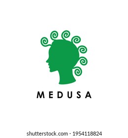 green medusa hair silhouette logo design 