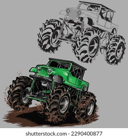 green mega truck splash isolated in gray background for business elements, screen printing, digital printing,DGT,DFT and poster.