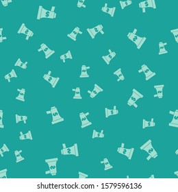 Green Megaphone and dollar icon isolated seamless pattern on green background. Loud speach alert concept. Bullhorn for Mouthpiece scream promotion.  Vector Illustration