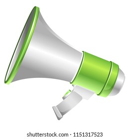 Green megaphone on white background