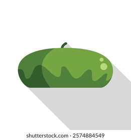 Green melon fruit lying on a white background casting a long shadow