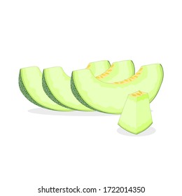 Green melon sliced,and sliced ​​with skewers.For dessert shops,posters,menu cover,advertisement board,logo,books,web Page.Isolated on a white background.vector illustration.