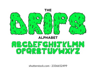 green melting drip horror zombie typography. green melting cartoon font