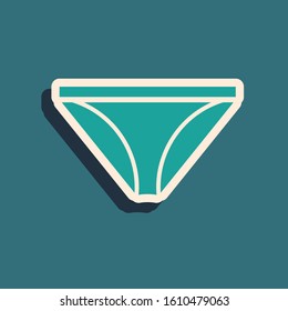 Green Men underpants icon isolated on blue background. Man underwear. Long shadow style. Vector Illustration