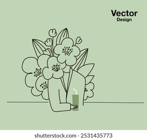 grün Männer Wasser Stroh Kleidung Kleid Blume Blume Blüte Blumenstrauß friedlich gemütlich Entspannung komfortabel Heilung klar reines Element Design Dekor Symbol Cartoon Linie Zeichnung Vektor