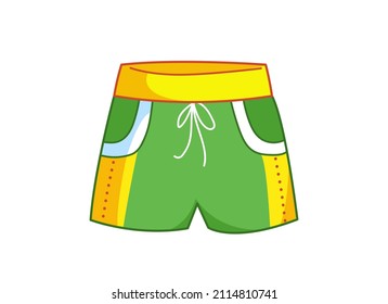 Green men's trunks boxers for swimming. Vector illustration in cartoon childish style. Isolated funny clipart on white background. cute print