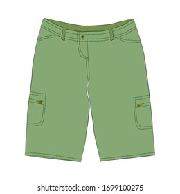 Green men's, women's, unisex shorts for a summer hike in the mountains.