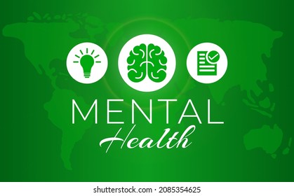Green Mental Health Illustration with World Map Background 