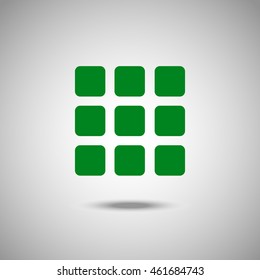 Green menu icon. Flat style. Grey background. Vector illustration.