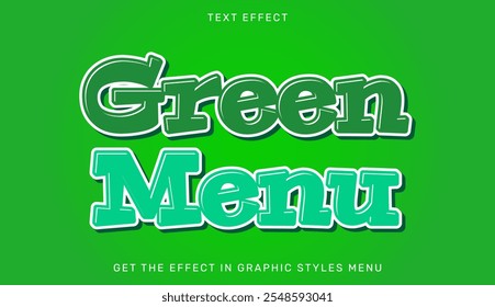 Modelo de efeito de texto de menu verde em estilo 3d