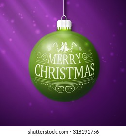 green merry christmas ball isolated on violet background