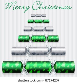 Green Merry Christmas Cracker Card In Vector Format.