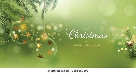 Green Merry Christmas and Happy New Year. Vector illustrations for background, greeting card, party invitation card, website banner, social media banner,  ,Happy Holidays, season's greeting