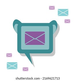 Green message icon with ears. Ferret ears icon. Isolated image on a white background.