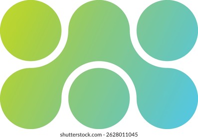 Green metaball abstract geometric shape. Connected liquid molecules figures. Morphing vector design element for banner, collage, logo.
