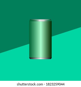 Green Metal Aluminum Beverage Drink Can 330ml, Mockup Template Ready For Your Design. Isolated On green Background