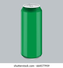 Green Metal Aluminum Beverage Drink. Mockup for Product Packaging. Energetic Drink Can 500ml, 0,5L. Illustrated vector