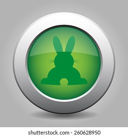 green metal button with dark green back Easter bunny
