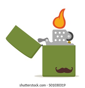 Green metal lighter with mustache icon