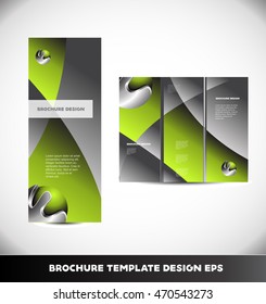 Green metal metallic silver grey vector brochure abstract layout design template tri three folded