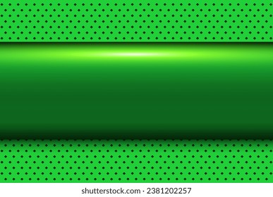 Green metallic 3d background with banner in the center and dotted pattern in the background, vector illustration.