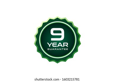 Green metallic 9 year warranty circle button