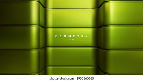 Green metallic architectural background. Abstract geometric backdrop. Vector 3d illustration. Minimalist interior decoration. Brutal geometry.