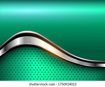 Green metallic background, 3D vector shiny design.
