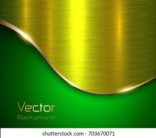Grüner metallischer Hintergrund, elegant mit goldener Welle und Metallstruktur, Vektorgrafik.