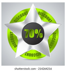 Green metallic badge with 70% discount text