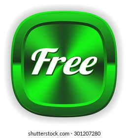 Green metallic free button on white background