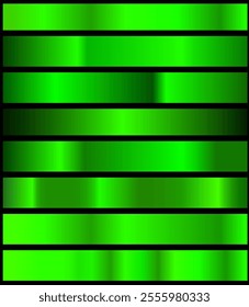 green metallic gradients, swatches collection, shiny gradient set on black background..