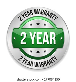 Green metallic two year warranty button