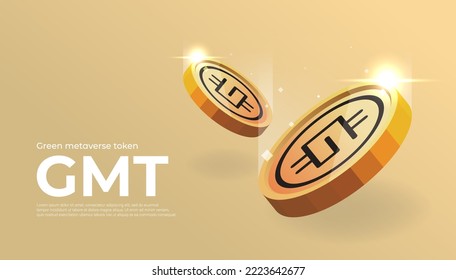 Green metaverse token (GMT) coin cryptocurrency concept banner background. svg