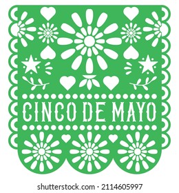 Dekoration von grünem mexikanischem Papier, Cinco de Mayo Papel Picado Vektordesign