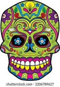 Green Mexican Skull with Colorful Details 3