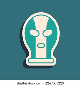 Green Mexican wrestler icon isolated on green background. Long shadow style. Vector