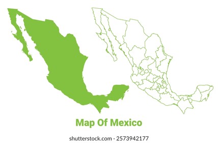 Green Mexico map outline and flat vector illustration